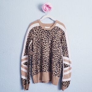 Current/Elliott Duvall Tan Leopard Print Crew Neck‎ Sweater